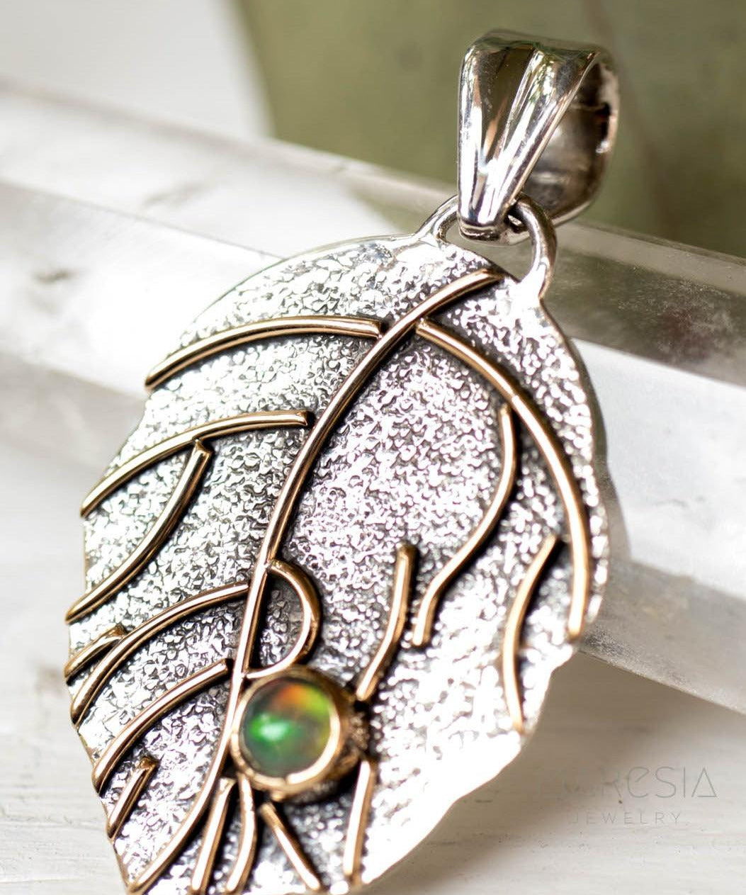Leaf Pendant ~Opal ~Sterling Silver 925 - Maresia Jewelry