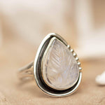 Moonstone Leaf Sculped accent~ Sterling Silver 925 ~ Handmade ~ Gemstone ~Statement Tear Drop stone ~ Hippie ~Bohemian~June Birthstone~MR248