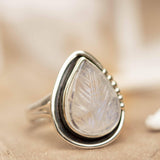 Moonstone Leaf Sculped accent~ Sterling Silver 925 ~ Handmade ~ Gemstone ~Statement Tear Drop stone ~ Hippie ~Bohemian~June Birthstone~MR248