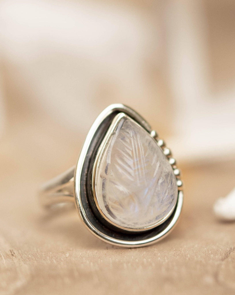 Moonstone Leaf Sculped accent~ Sterling Silver 925 ~ Handmade ~ Gemstone ~Statement Tear Drop stone ~ Hippie ~Bohemian~June Birthstone~MR248