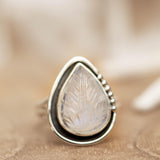Moonstone Leaf Sculped accent~ Sterling Silver 925 ~ Handmade ~ Gemstone ~Statement Tear Drop stone ~ Hippie ~Bohemian~June Birthstone~MR248