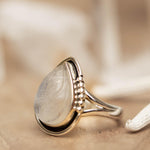 Moonstone Leaf Sculped accent~ Sterling Silver 925 ~ Handmade ~ Gemstone ~Statement Tear Drop stone ~ Hippie ~Bohemian~June Birthstone~MR248