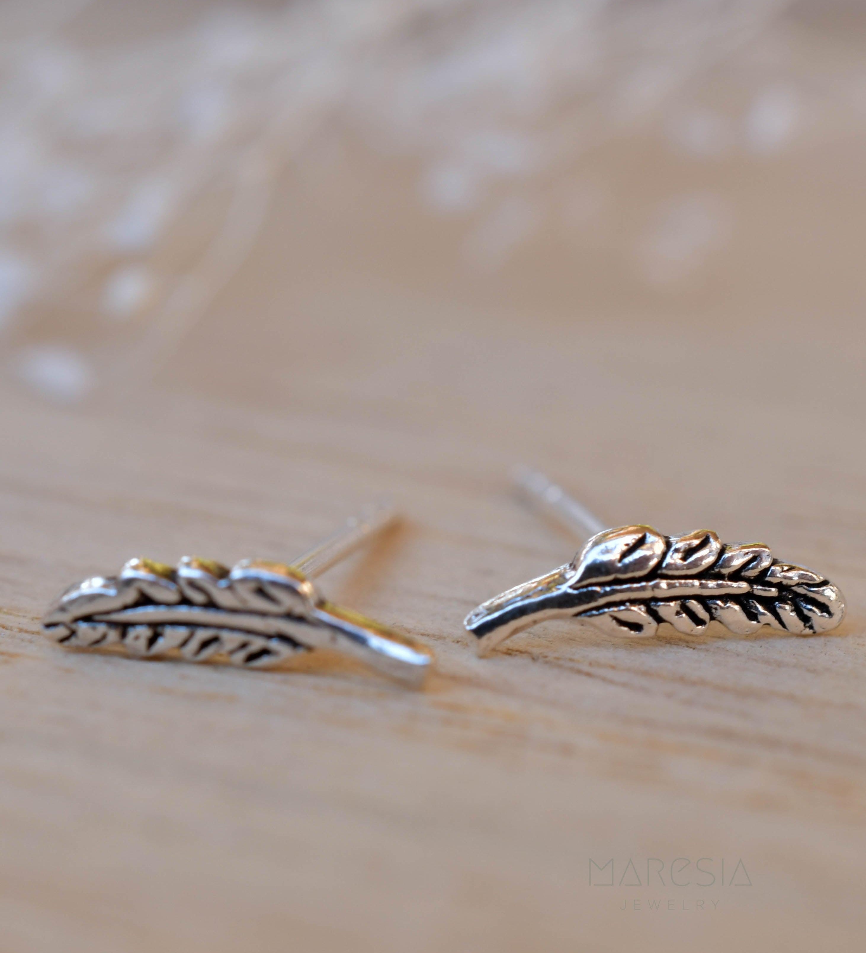Leaf Stud Earrings ~ Sterling silver 925 ~ SME076 - Maresia Jewelry