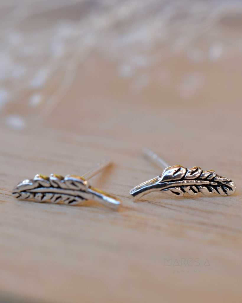 Leaf Stud Earrings ~ Sterling silver 925 ~ SME076 - Maresia Jewelry