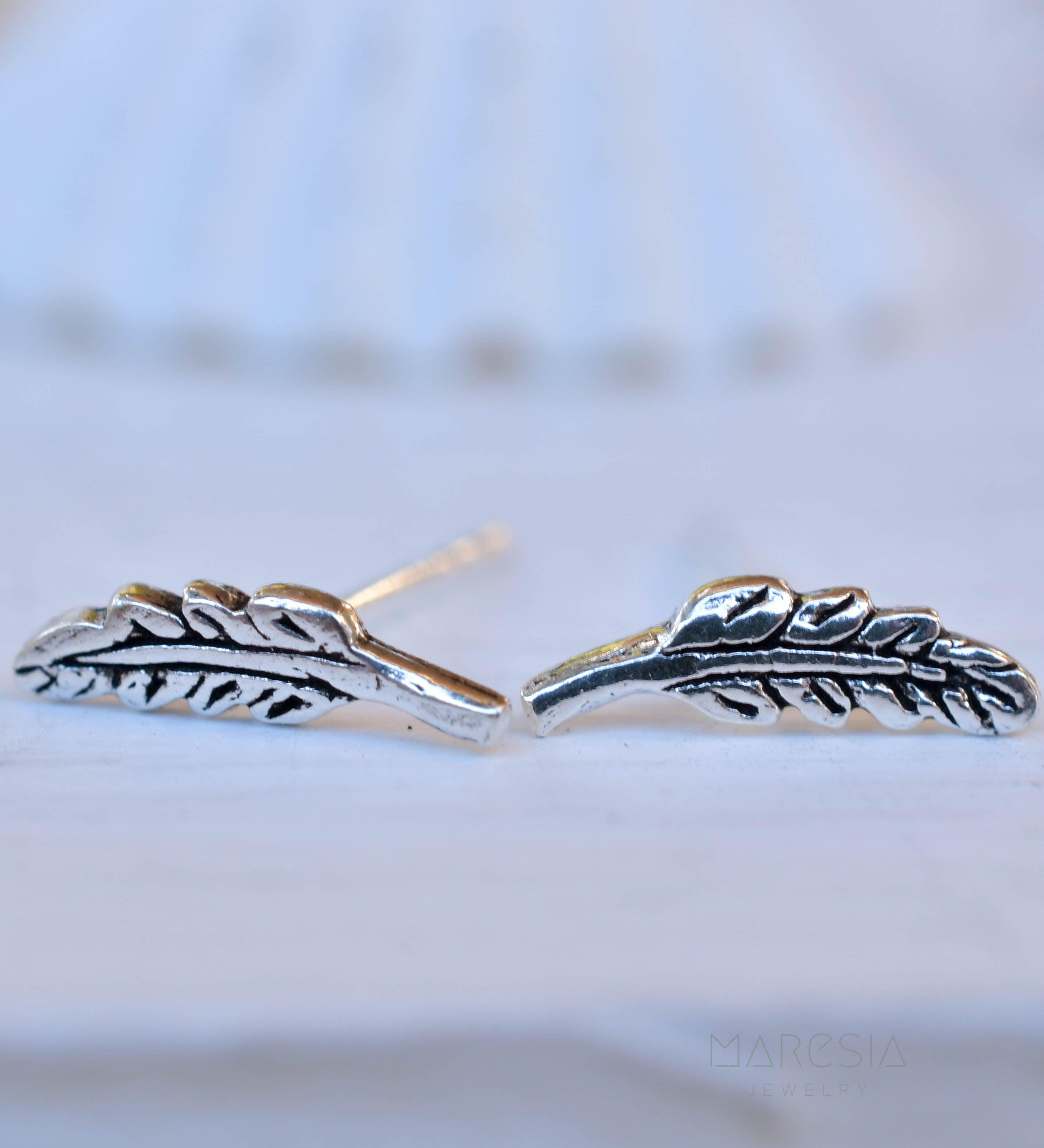 Leaf Stud Earrings ~ Sterling silver 925 ~ SME076 - Maresia Jewelry