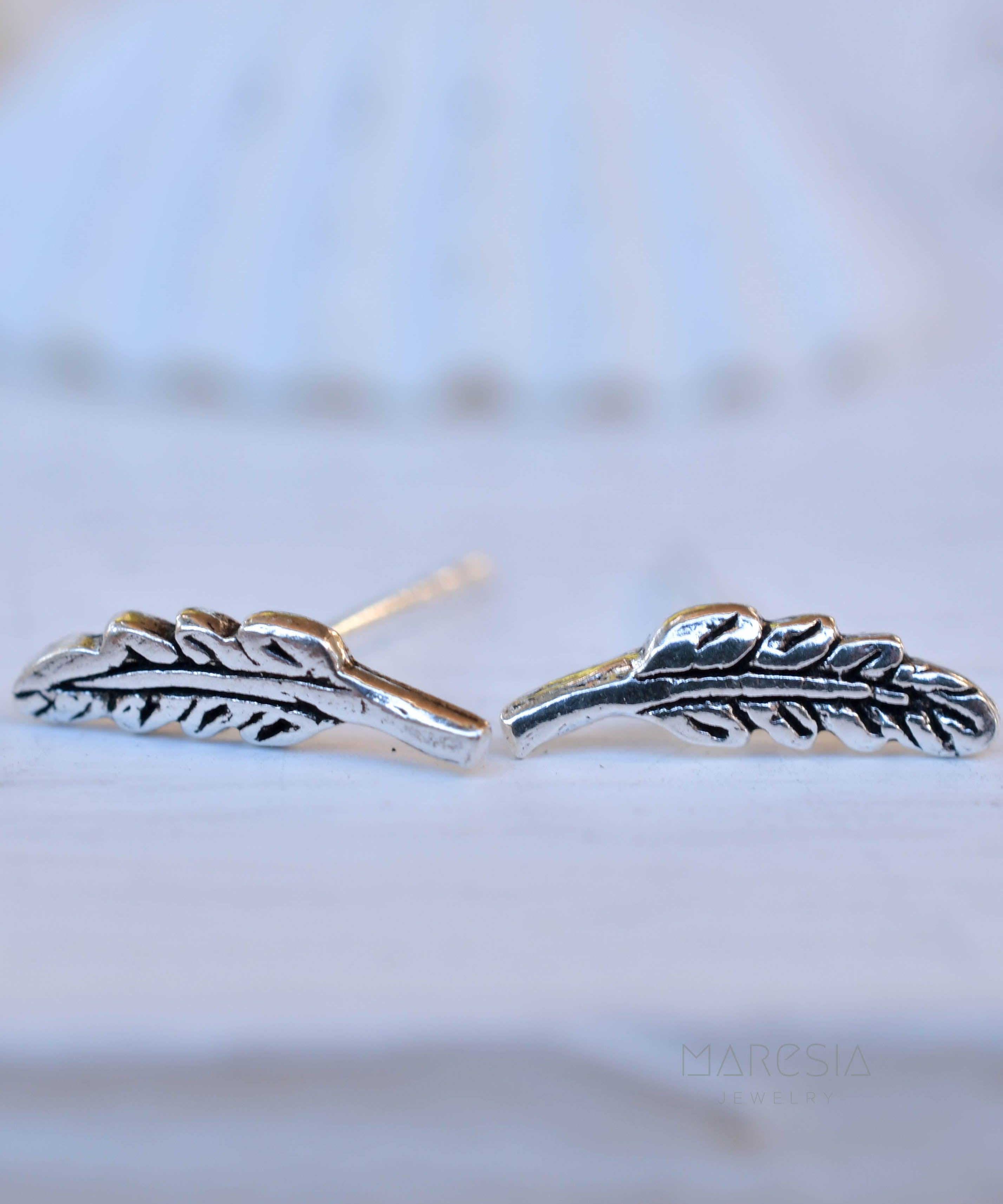 Leaf Stud Earrings ~ Sterling silver 925 ~ SME076 - Maresia Jewelry
