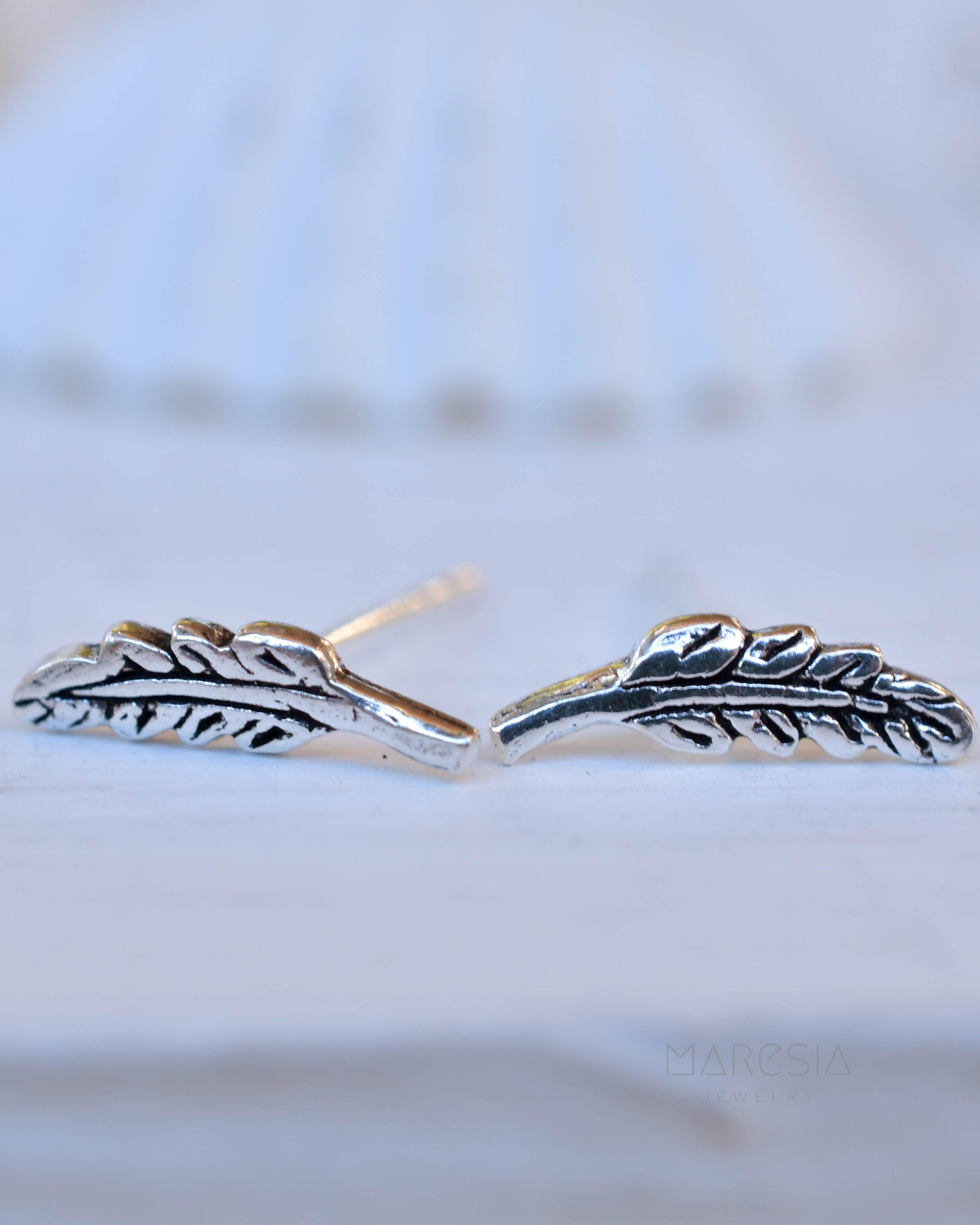 Leaf Stud Earrings ~ Sterling silver 925 ~ SME076 - Maresia Jewelry