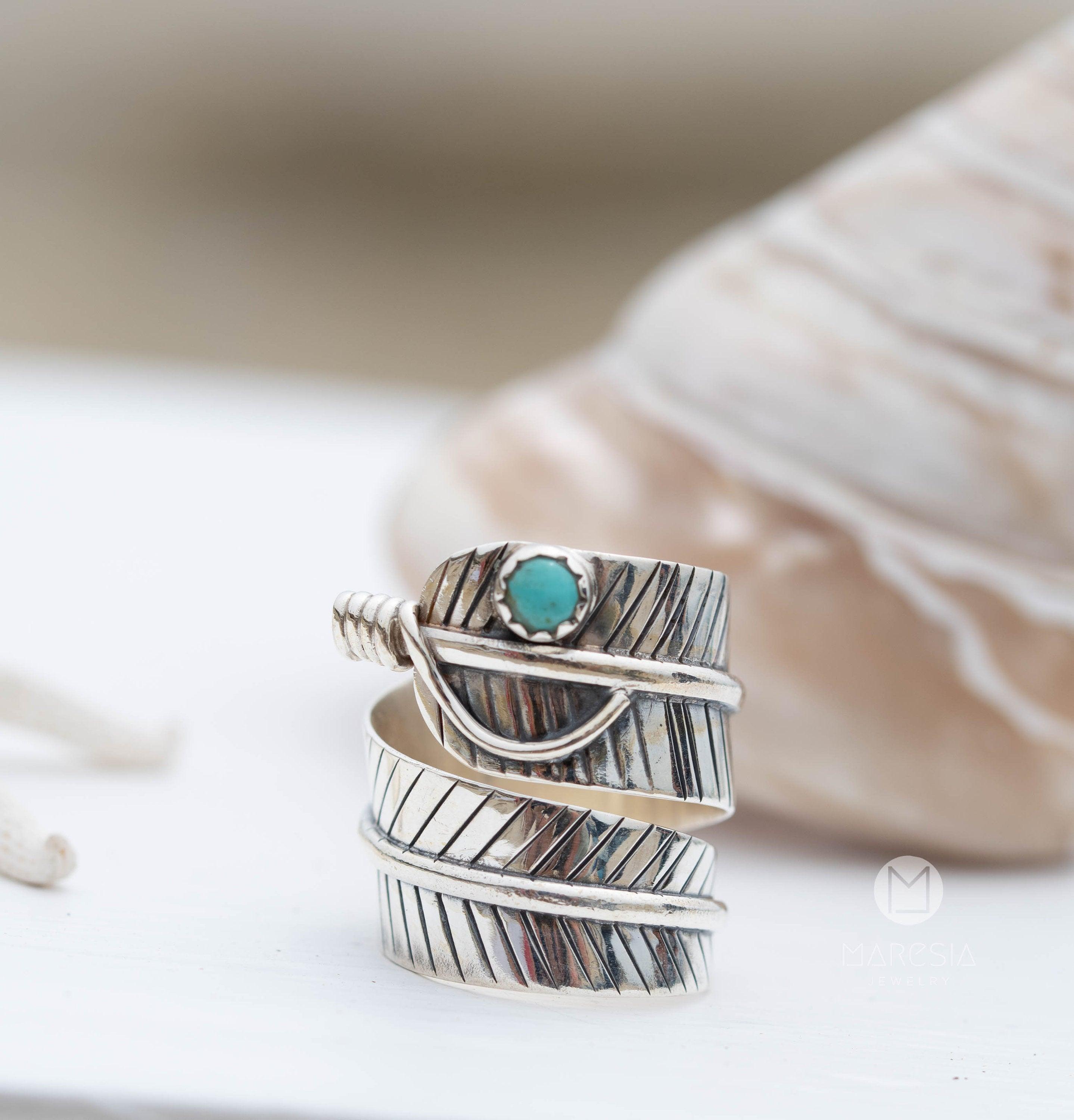 Leaf Turquoise Ring ~ Sterling Silver 925 ~ Handmade ~ Statement ~Bohemian ~ Jewelry ~Gift For Her ~Gemstone~December Birthstone~MR252