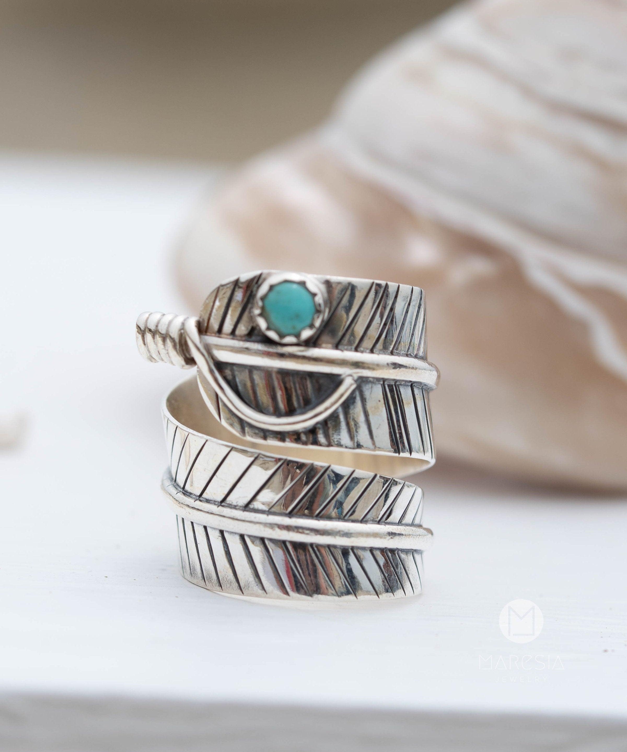 Leaf Turquoise Ring ~ Sterling Silver 925 ~ Handmade ~ Statement ~Bohemian ~ Jewelry ~Gift For Her ~Gemstone~December Birthstone~MR252