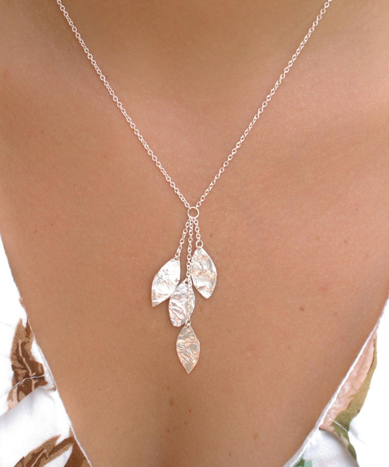 Leaf Y Necklace ~ Sterling Silver 925 ~ MN004 - Maresia Jewelry
