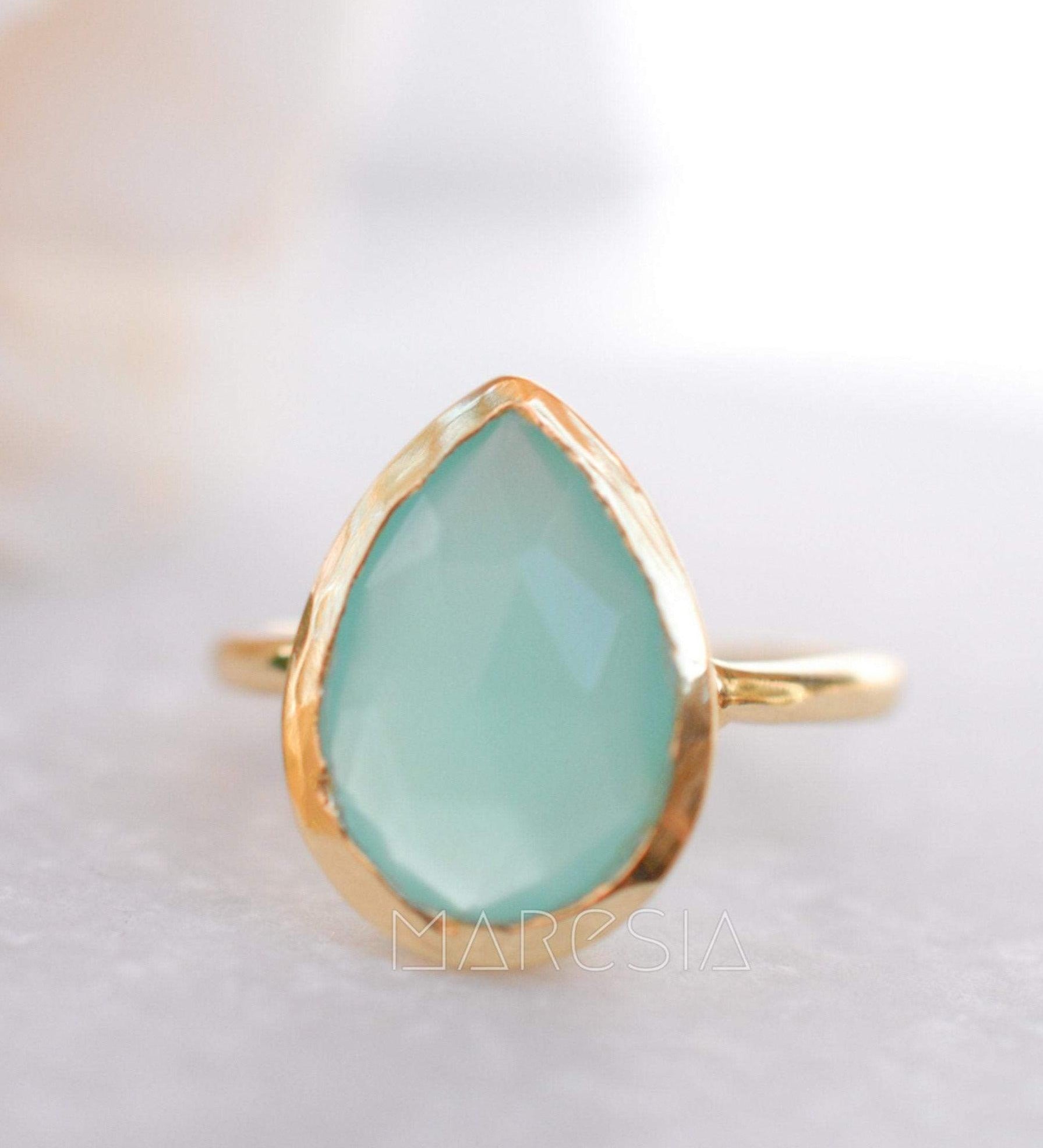 Lia Aqua Chalcedony Gold Ring ~ 18k Gold Plated ~MR028 - Maresia Jewelry