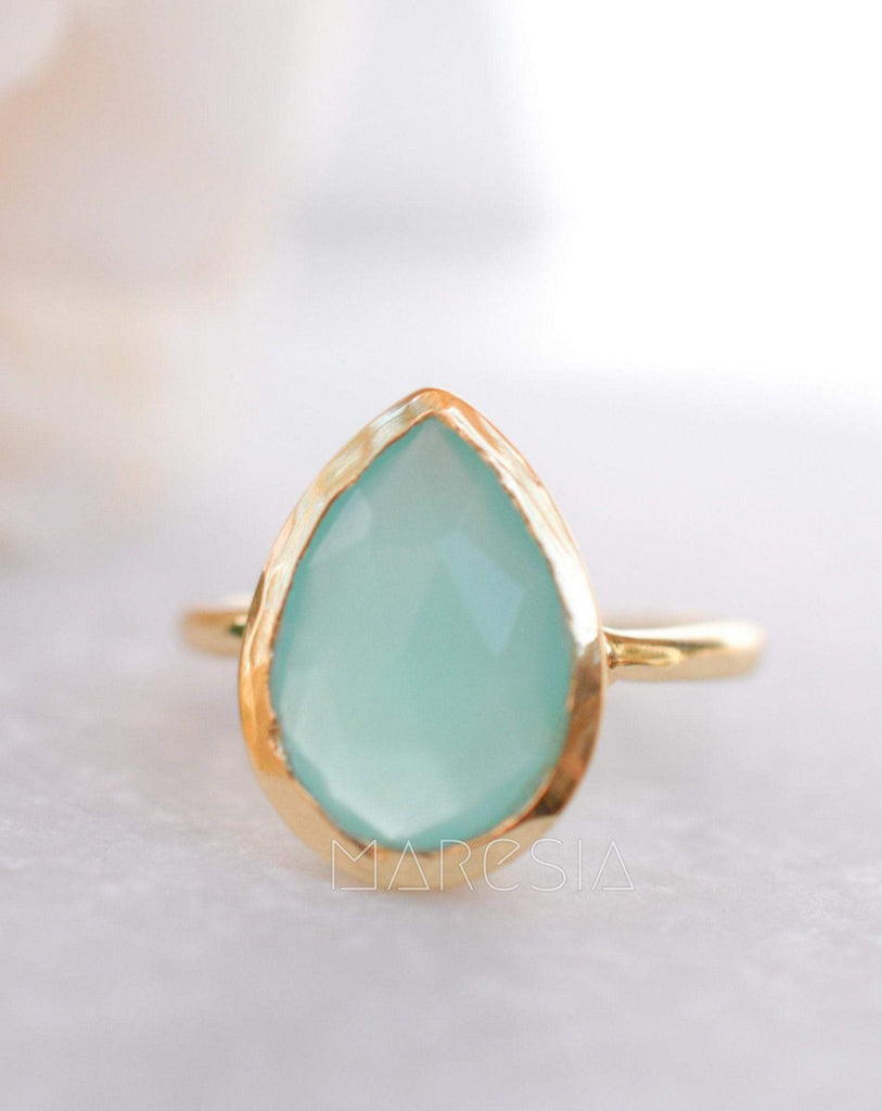 Lia Aqua Chalcedony Gold Ring ~ 18k Gold Plated ~MR028 - Maresia Jewelry