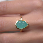 Lia Aqua Chalcedony Gold Ring ~ 18k Gold Plated ~MR028 - Maresia Jewelry