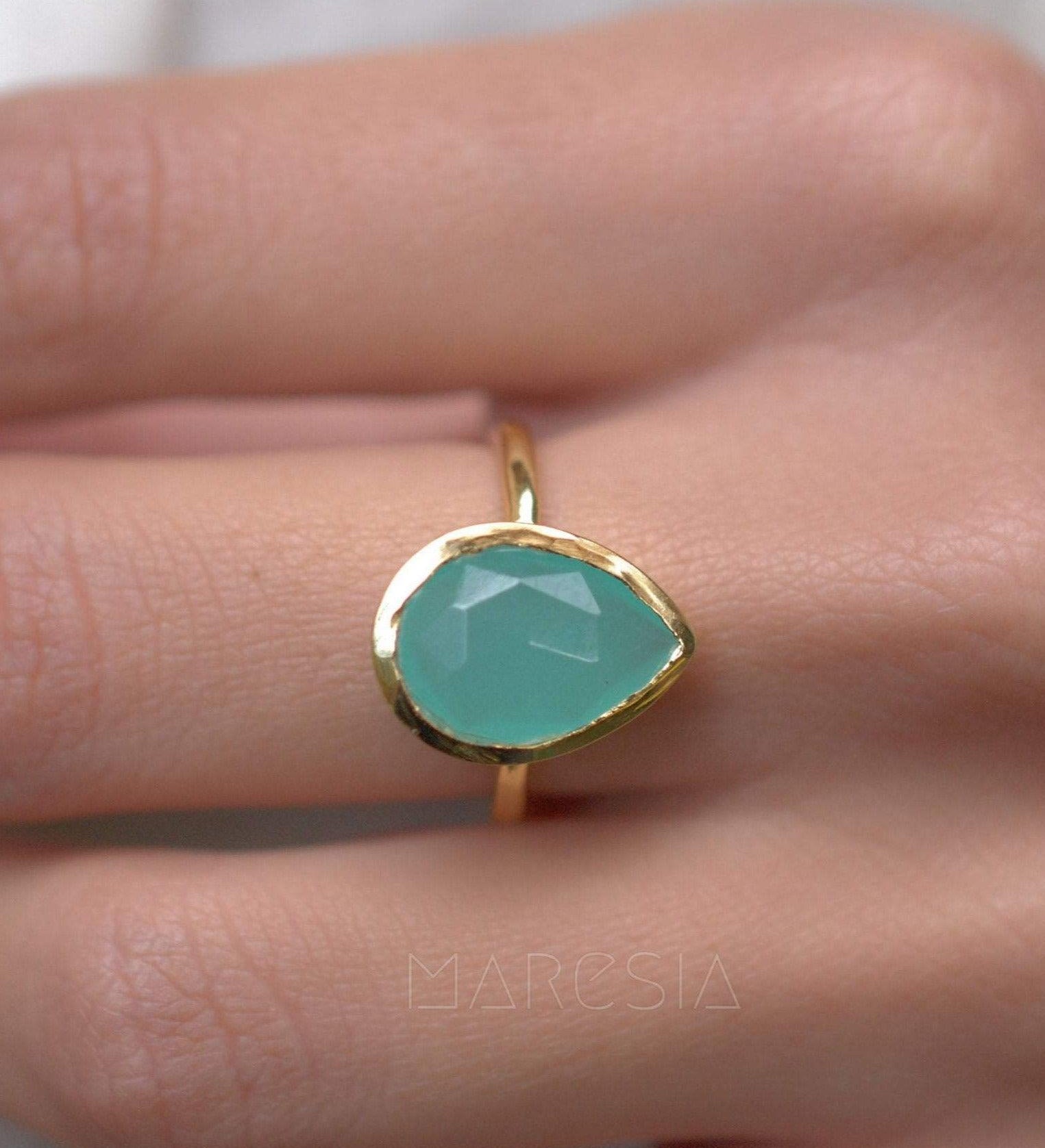 Lia Aqua Chalcedony Gold Ring ~ 18k Gold Plated ~MR028 - Maresia Jewelry