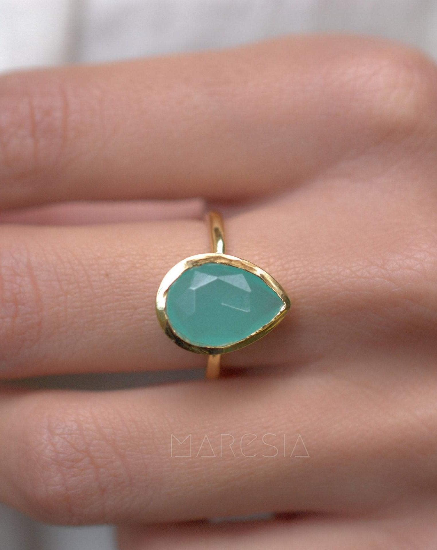 Lia Aqua Chalcedony Gold Ring ~ 18k Gold Plated ~MR028 - Maresia Jewelry