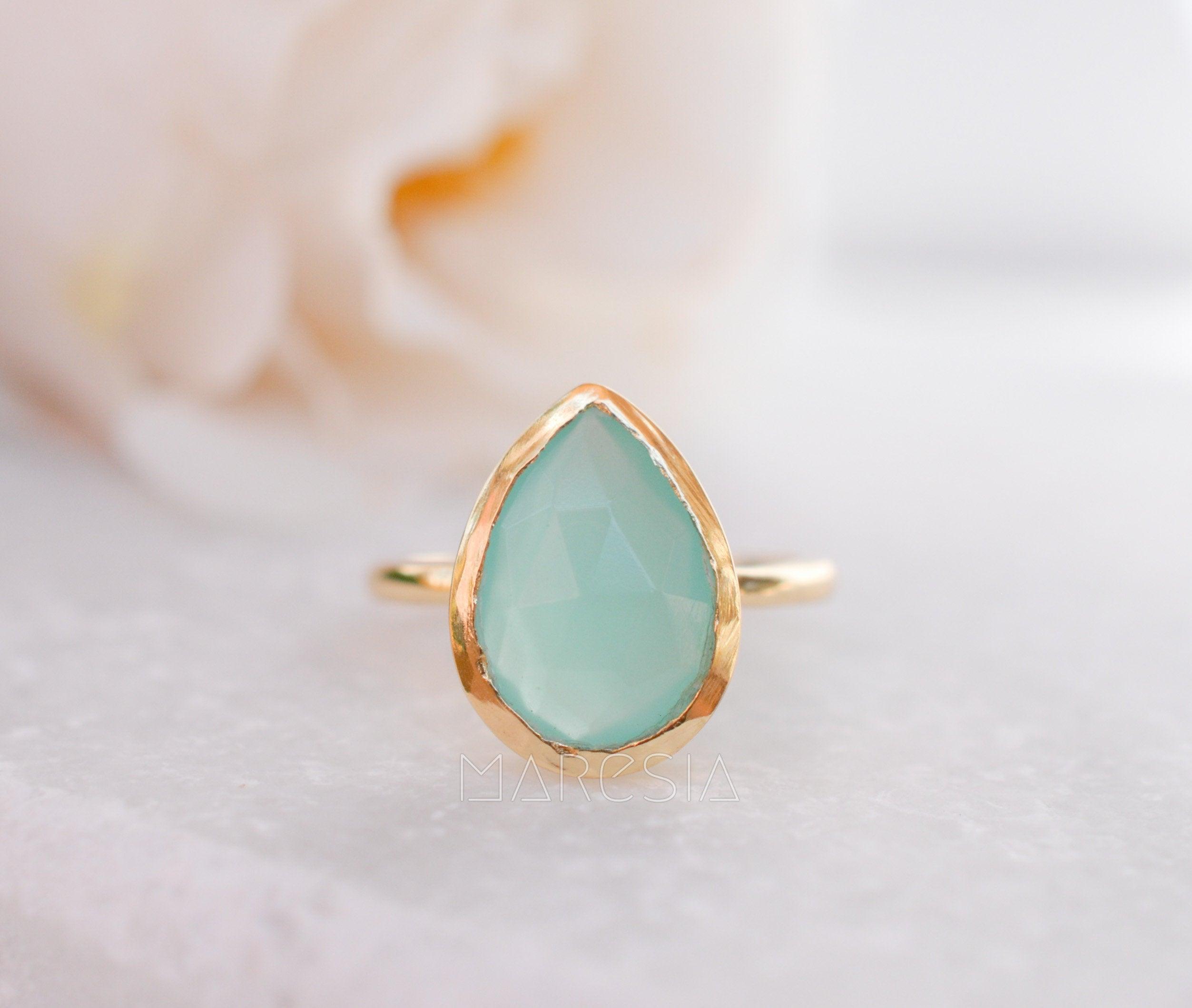 Lia Aqua Chalcedony Gold Ring ~ 18k Gold Plated ~MR028 - Maresia Jewelry