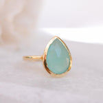 Lia Aqua Chalcedony Gold Ring ~ 18k Gold Plated ~MR028 - Maresia Jewelry
