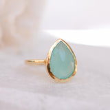 Lia Aqua Chalcedony Gold Ring ~ 18k Gold Plated ~MR028 - Maresia Jewelry