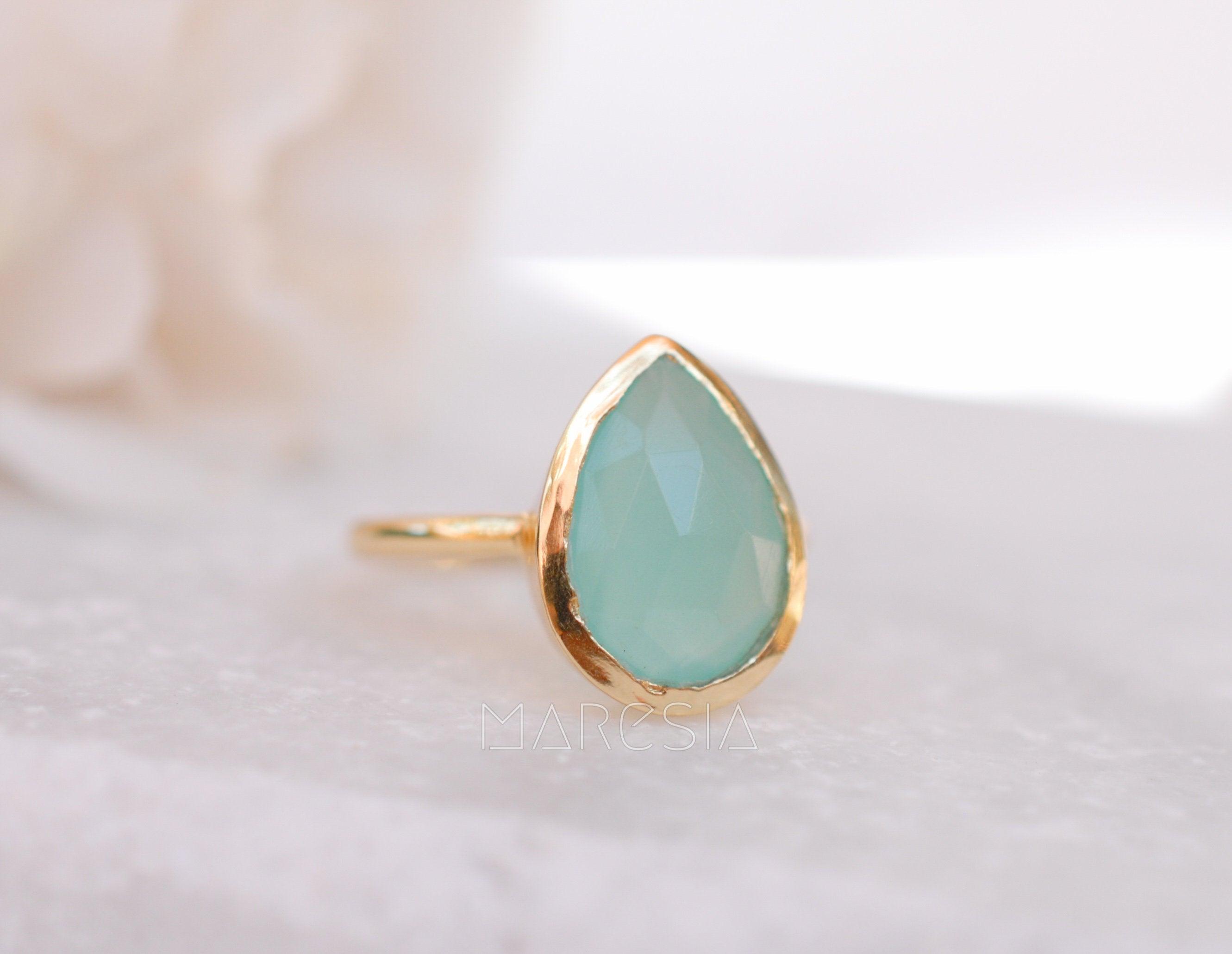 Lia Aqua Chalcedony Gold Ring ~ 18k Gold Plated ~MR028 - Maresia Jewelry