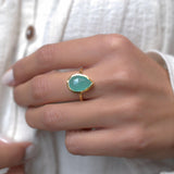 Lia Aqua Chalcedony Gold Ring ~ 18k Gold Plated ~MR028 - Maresia Jewelry