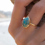 Copper Turquoise Tear Drop Ring ~  18k Gold Plated ~ MR122A - Maresia Jewelry