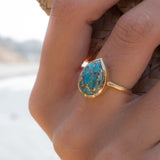 Copper Turquoise Tear Drop Ring ~  18k Gold Plated ~ MR122A - Maresia Jewelry