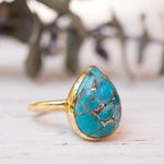 Copper Turquoise Tear Drop Ring ~  18k Gold Plated ~ MR122A - Maresia Jewelry