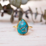 Copper Turquoise Tear Drop Ring ~  18k Gold Plated ~ MR122A - Maresia Jewelry