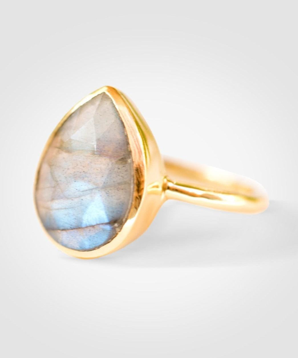 Lia Rainbow Labradorite Tear Drop Ring ~ 18k Gold Plated ~ MR009 - Maresia Jewelry