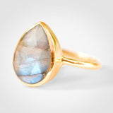 Lia Rainbow Labradorite Tear Drop Ring ~ 18k Gold Plated ~ MR009 - Maresia Jewelry