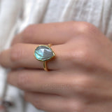 Lia Rainbow Labradorite Tear Drop Ring ~ 18k Gold Plated ~ MR009 - Maresia Jewelry