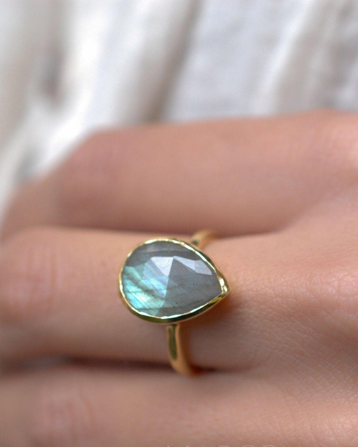Lia Rainbow Labradorite Tear Drop Ring ~ 18k Gold Plated ~ MR009 - Maresia Jewelry