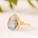 Lia Rainbow Labradorite Tear Drop Ring ~ 18k Gold Plated ~ MR009 - Maresia Jewelry