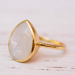Lia Rainbow Moonstone Tear Drop Ring  ~ 18k Gold Plated ~  MR147 - Maresia Jewelry