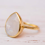 Lia Rainbow Moonstone Tear Drop Ring  ~ 18k Gold Plated ~  MR147 - Maresia Jewelry