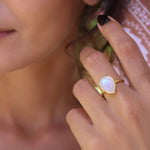 Lia Rainbow Moonstone Tear Drop Ring  ~ 18k Gold Plated ~  MR147 - Maresia Jewelry
