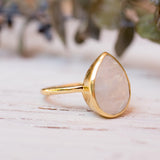Lia Rainbow Moonstone Tear Drop Ring  ~ 18k Gold Plated ~  MR147 - Maresia Jewelry