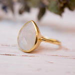 Lia Rainbow Moonstone Tear Drop Ring  ~ 18k Gold Plated ~  MR147 - Maresia Jewelry