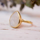 Lia Rainbow Moonstone Tear Drop Ring  ~ 18k Gold Plated ~  MR147 - Maresia Jewelry