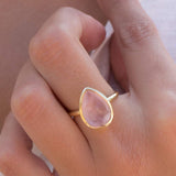 Rose Quartz Tear Drop Ring ~ 18k Gold Plated ~ MR148 - Maresia Jewelry