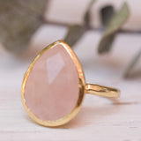 Rose Quartz Tear Drop Ring ~ 18k Gold Plated ~ MR148 - Maresia Jewelry