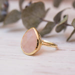 Rose Quartz Tear Drop Ring ~ 18k Gold Plated ~ MR148 - Maresia Jewelry