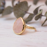 Rose Quartz Tear Drop Ring ~ 18k Gold Plated ~ MR148 - Maresia Jewelry