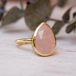 Rose Quartz Tear Drop Ring ~ 18k Gold Plated ~ MR148 - Maresia Jewelry