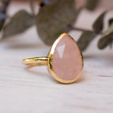 Rose Quartz Tear Drop Ring ~ 18k Gold Plated ~ MR148 - Maresia Jewelry