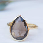 Lia Smoky Quartz Gold Ring ~ 18k Gold Plated~MR159 - Maresia Jewelry