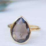 Lia Smoky Quartz Gold Ring ~ 18k Gold Plated~MR159 - Maresia Jewelry