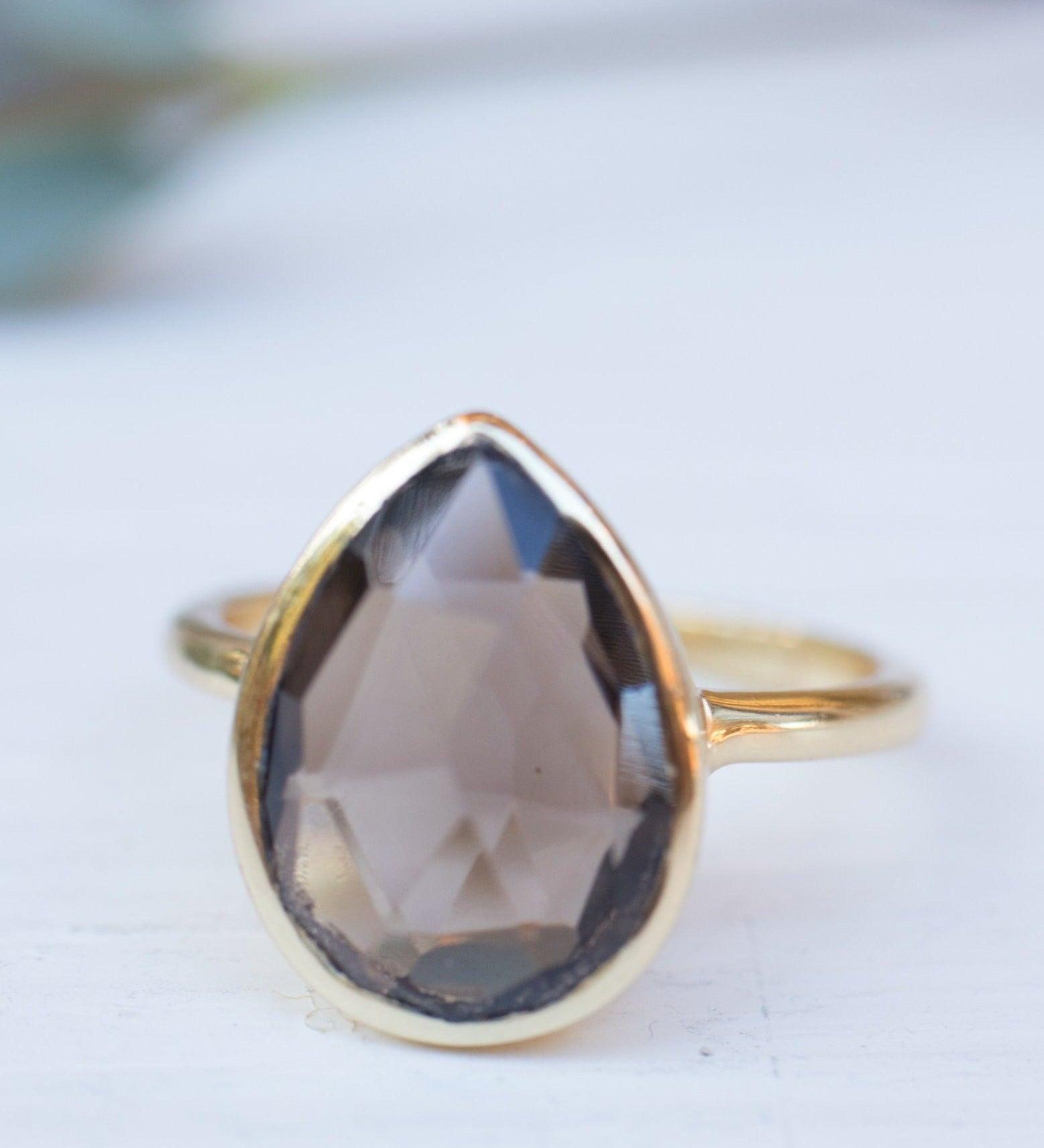 Lia Smoky Quartz Gold Ring ~ 18k Gold Plated~MR159 - Maresia Jewelry