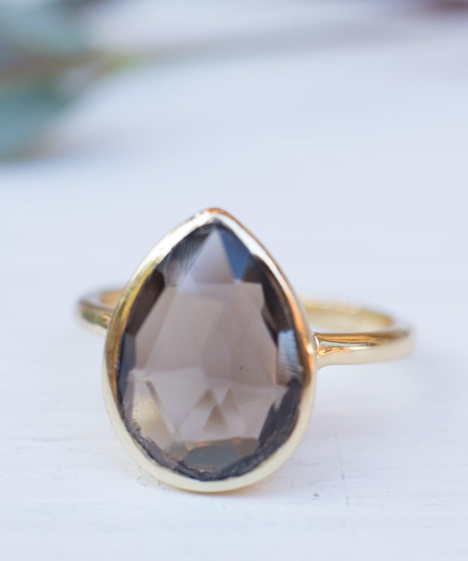 Lia Smoky Quartz Gold Ring ~ 18k Gold Plated~MR159 - Maresia Jewelry