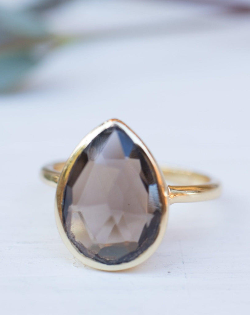 Lia Smoky Quartz Gold Ring ~ 18k Gold Plated~MR159 - Maresia Jewelry